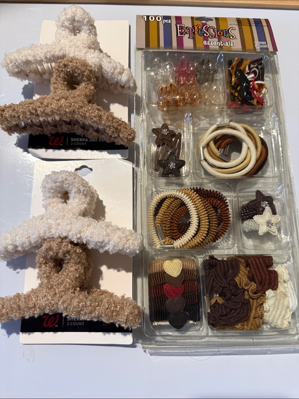 Sherpa Hair Claw Clips and Neutral Hair Accessory Set - Brown & Cream